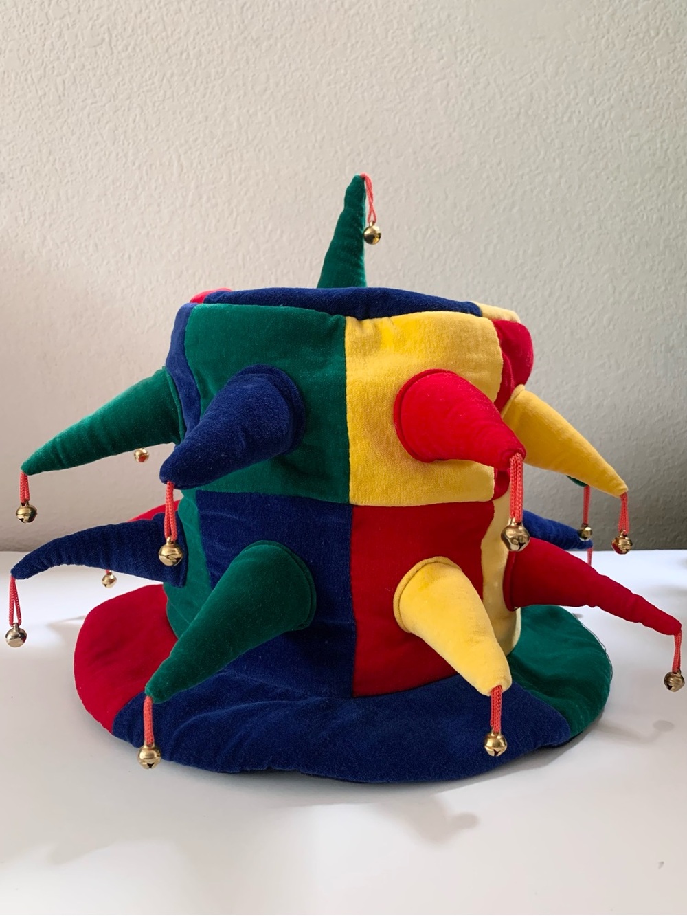 Vintage 100% cotton velvet Jester Hat with Bells patchwork